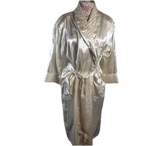 Vtg 90's Victoria's Secret Gold Label Satin Quilted Robe Ivory Bridal Coquette